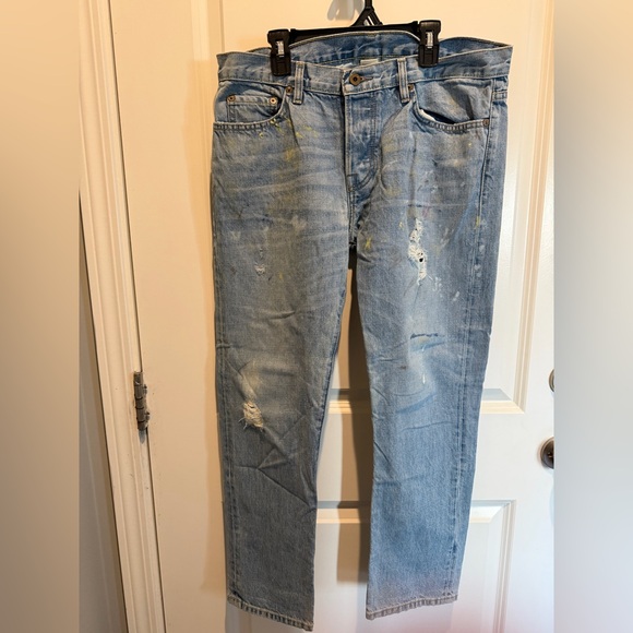 NSF Denim - NSF Faded Blue Paint-Splatter Straight Jeans